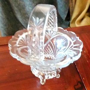 Antique Etched Footed Glass Basket